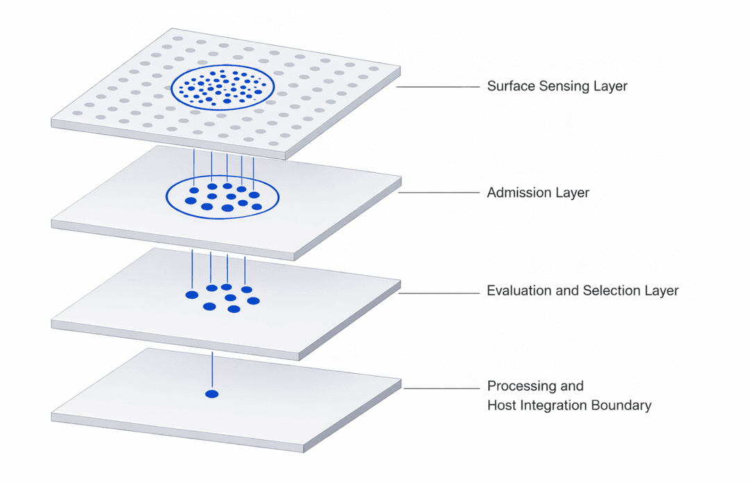 Figure 0-1 : High-level architectural stack showing localized surface participation and downstream coordination within TCS.